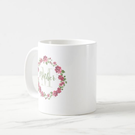 Hütte Style Mutter Blumenrosa Roses Kranz Kaffeetasse (Vorderseite Links)