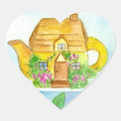 Hütte Teapot Lilac Blume Herz-Aufkleber (Vorderseite)