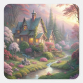 Hütte und Garten Quadratischer Aufkleber (Vorderseite)