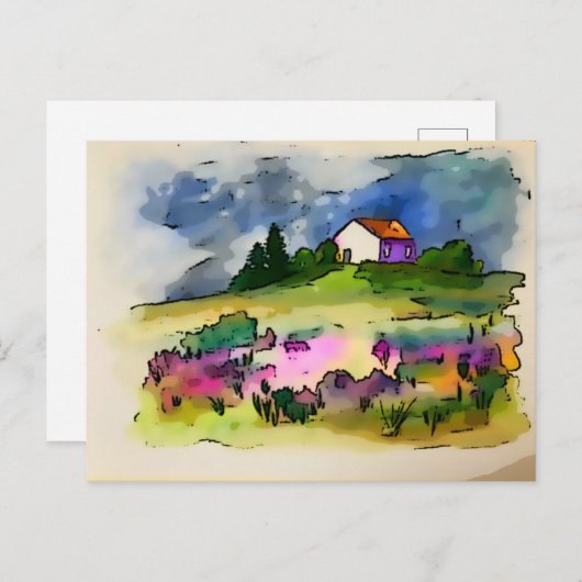Hütte und wilde Blume Englische Landschaft Postkarte (Vorne/Hinten)