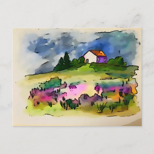 Hütte und wilde Blume Englische Landschaft Postkarte (Vorderseite)