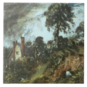 Hütte unter Bäumen mit einem Sandbank, c.1830-36 Fliese