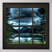 Hütte View Imitate Fenster Illusion 24x24 Schwarz Poster (Vorne)