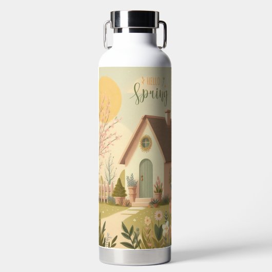 Hütte von Blumen/Frühling Trinkflasche (Vorderseite)