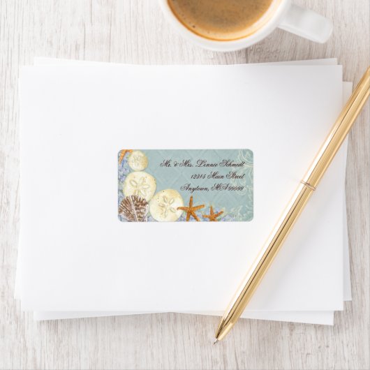 Hütte von Flora durch die Muscheln Hochzeit am Str Adressaufkleber (Insitu)