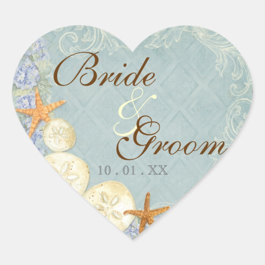 Hütte von Flora durch die Muscheln Hochzeit am Str Herz-Aufkleber (Vorderseite)