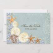 Hütte von Flora durch die Muscheln Hochzeit am Str Save The Date (Rückseite)