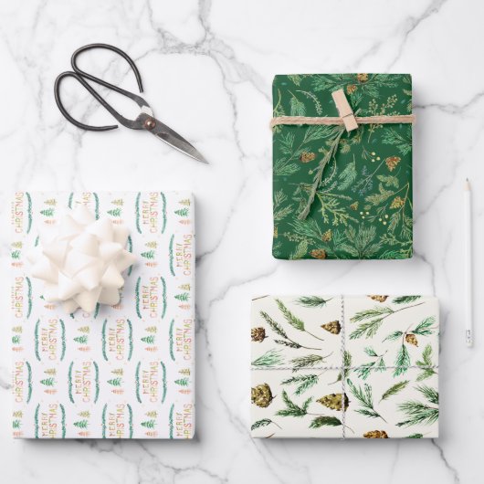 Hütte Wasserfarbe Weihnachten Geschenkpapier Set (Vorderseite)