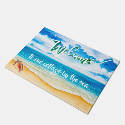 Hütte Watercolor Ocean Shore Fußmatte (Schrägansicht)