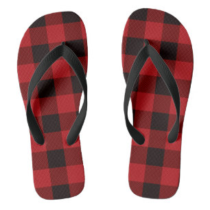 Hütte Weihnachten Roter Büffel Lumberjack kariert Badesandalen