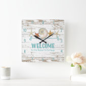 Hütten-Art-Willkommens-hölzernes Quadratische Wanduhr (Zuhause)