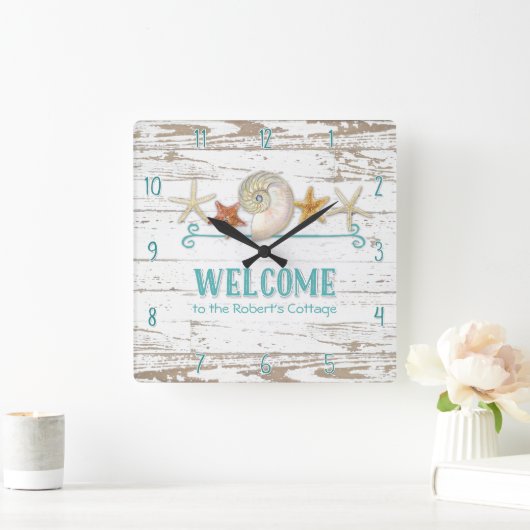 Hütten-Art-Willkommens-hölzernes Quadratische Wanduhr (Zuhause)