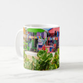Hütten aus mehrfarbigem Holz | Long Bay Beach Kaffeetasse (Vorderseite Links)