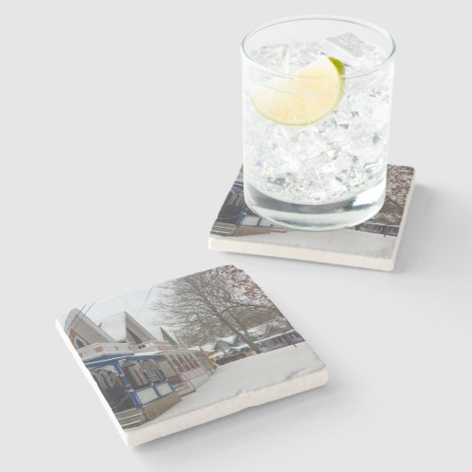 Hütten im Winter - Martha's Vineyard Steinuntersetzer (Seitenansicht)