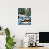 Hütten in der Schneelandschaft des Waldes Poster (Heimbüro)