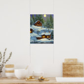 Hütten in der Schneelandschaft des Waldes Poster (Küche)