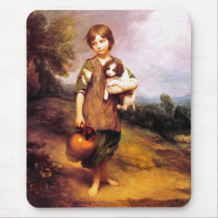 Hütten-Mädchen mit Hund Mousepad