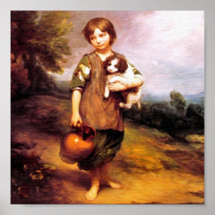 Hütten-Mädchen mit Hund und Krug Poster