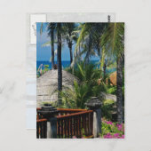 Hütten mit rotem Strohdach am Strand, Nusa Dua, Ba Postkarte (Vorne/Hinten)