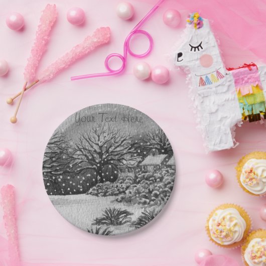 Hütten Schneeszene Pappteller (Party)