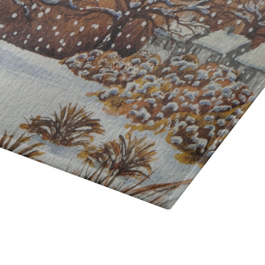 Hütten Schneeszene Weihnachten Schneidebrett (Ecke)