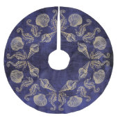 Hütten-Strand-blaue GoldseeMuschel Polyester Weihnachtsbaumdecke (Vorderseite)