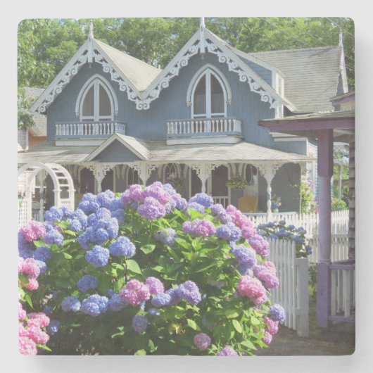 Hütten und Hydrangeas - Martha's Vineyard Steinuntersetzer (Vorderseite)