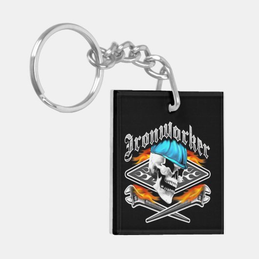 Hüttenarbeiter-Schädel und lodernde Schlüssel Schlüsselanhänger (Vorderseite links)