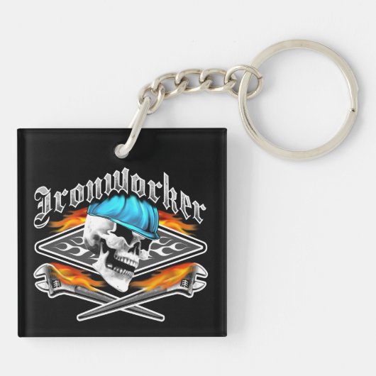 Hüttenarbeiter-Schädel und lodernde Schlüssel Schlüsselanhänger (Rückseite)