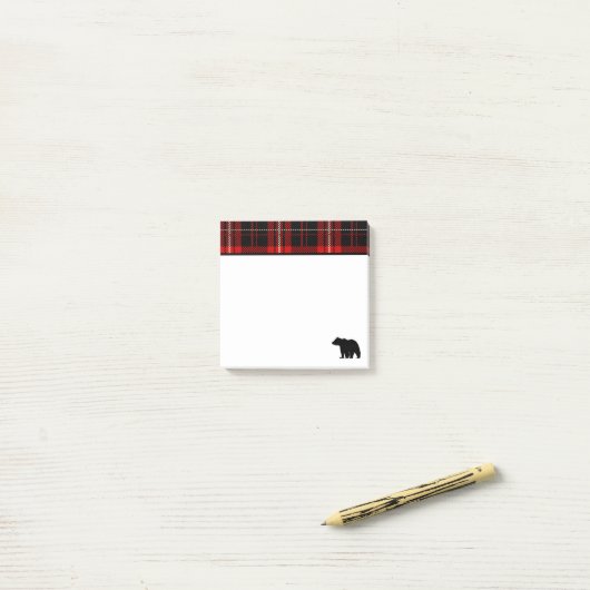 Hüttenroter Karierter Bär Post-it Klebezettel (Auf Schreibtisch)