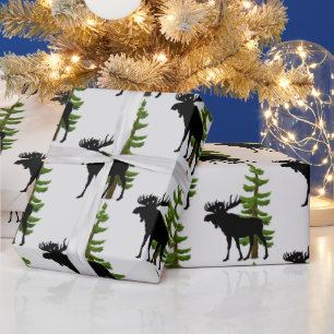 Hüttenstil Elch- und Kiefernmuster Geschenkpapier