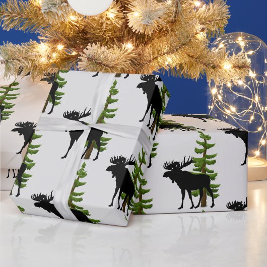 Hüttenstil Elch- und Kiefernmuster Geschenkpapier (Feiertage)