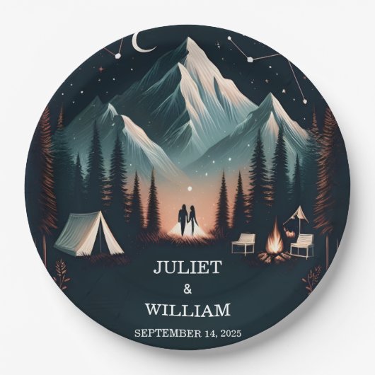 Hüttenwald Wood Sky Tree Camping Hochzeit Pappteller (Vorderseite)