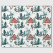 Hüttenwälder mit Hirschen und Schneebäumen Geschenkpapier (Flach)