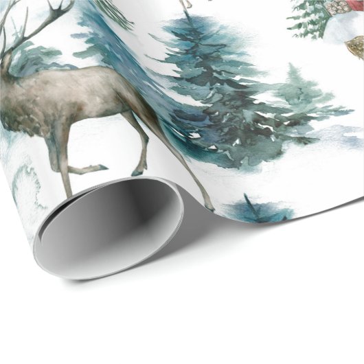 Hüttenwälder mit Hirschen und Schneebäumen Geschenkpapier (Rolleneckpunkt)