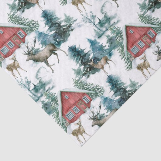 Hüttenwälder mit Hirschen und Schneebäumen Seidenpapier (Detail)