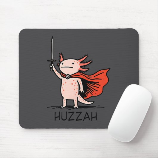 Huzzah Axolotl Knight Funny Sword Meme Quote Mousepad (Mit Mouse)