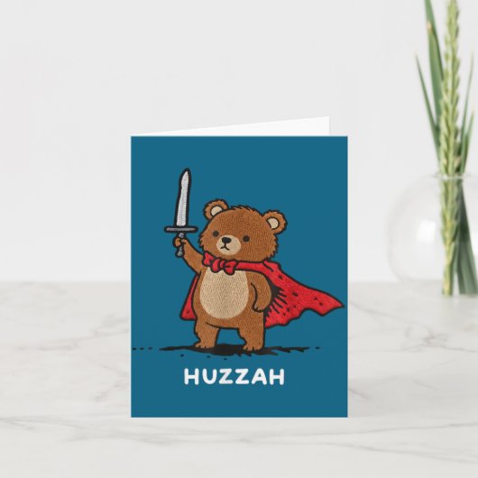 Huzzah Bear Knight Funny Sword Meme Quote Karte (Vorderseite)