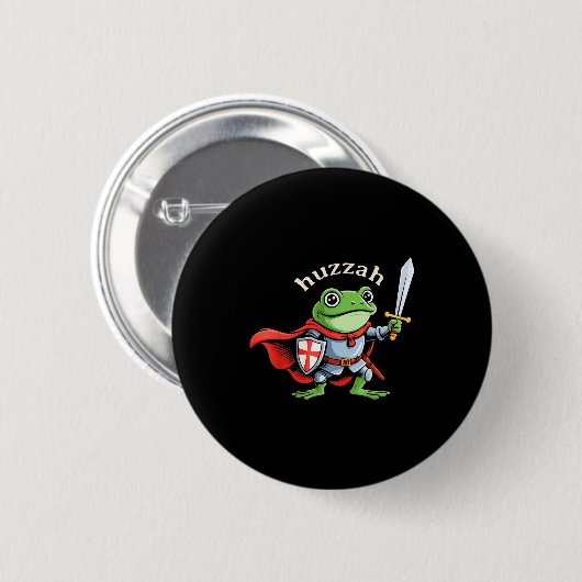Huzzah Frog Knight Funny Sword Meme Quote Medieval Button (Vorne & Hinten)