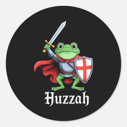 Huzzah Frog Knight Funny Sword Meme Quote Medieval Runder Aufkleber (Vorderseite)