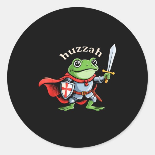 Huzzah Frog Knight Funny Sword Meme Quote Medieval Runder Aufkleber (Vorderseite)