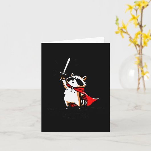 Huzzah Raccoon Knight Funny Sword Meme Quote Karte (Gelbe Blume)