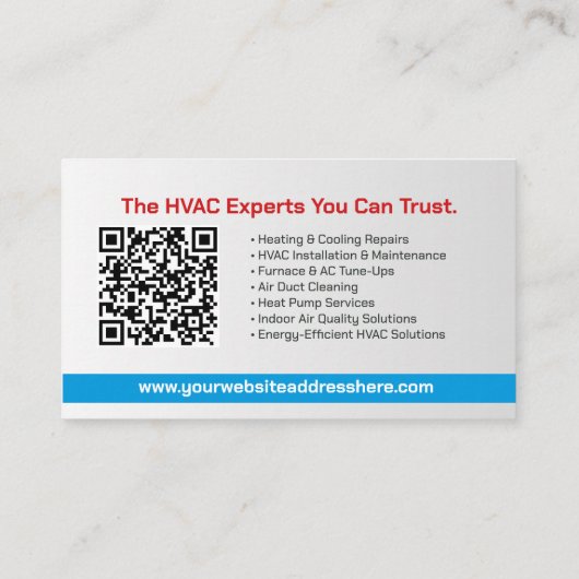 HVAC-Dienste - Heizung, Lüftung, AC Visitenkarte (Rückseite)