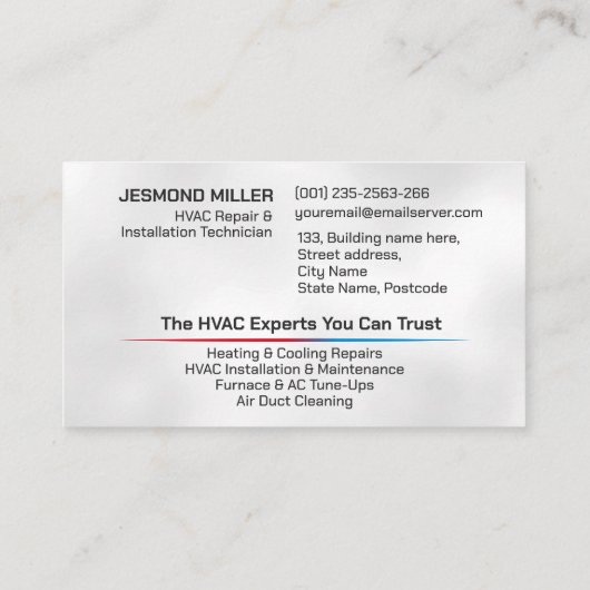 HVAC-Dienste Visitenkarte (Rückseite)