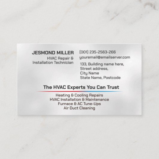 HVAC-Dienste Visitenkarte (Rückseite)