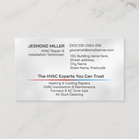 HVAC-Dienste Visitenkarte (Rückseite)