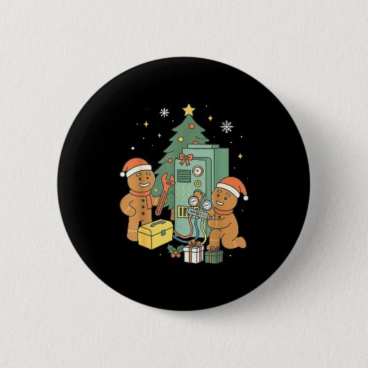Hvac Gingerbread Christmas Technician Construction Button (Vorderseite)