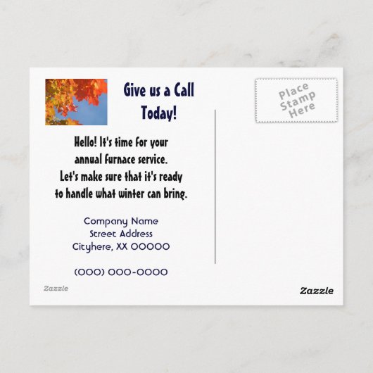 HVAC-Postkarten fallen Jährlicher Service-Sonderan Postkarte (Rückseite)