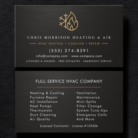 HVAC Services Company Black Gold Metallic Visitenkarte