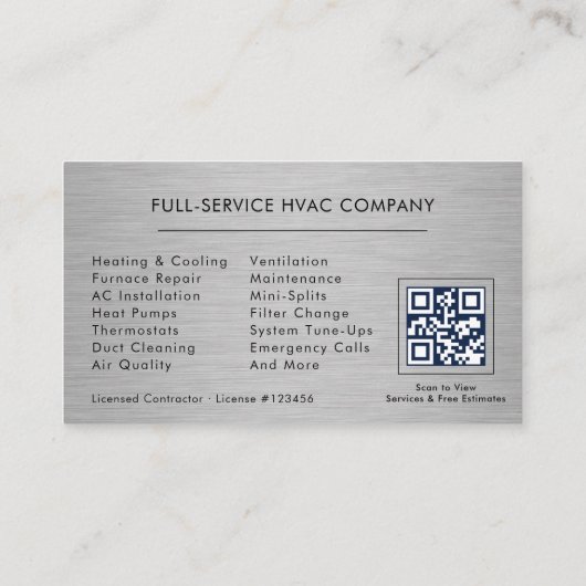 HVAC Services QR Code Black Visitenkarte (Rückseite)